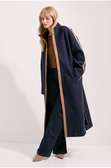 Contrast Funnel Neck Coat