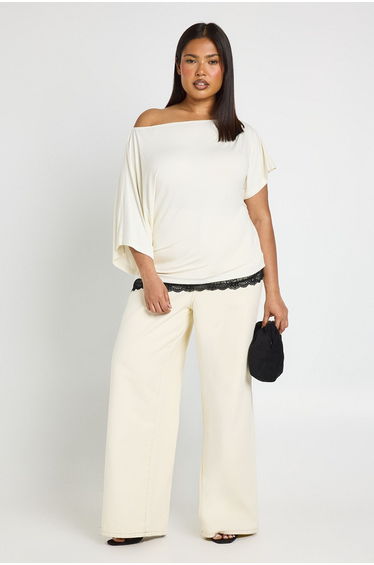 Plus Off The Shoulder Lace Trim T-shirt - ecru