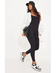 Black Structured Contour Ribbed Scoop Neck Jumpsuit - 2