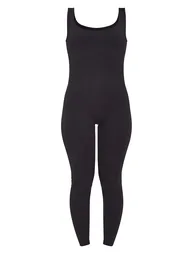 Black Structured Contour Ribbed Scoop Neck Jumpsuit - 4