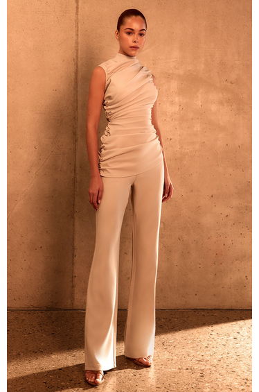 PLT Label Cream Tailored Straight Leg Trousers