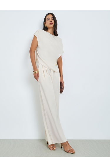 Embroidered Short Sleeve Top and Wide Leg Pants Co-Ords