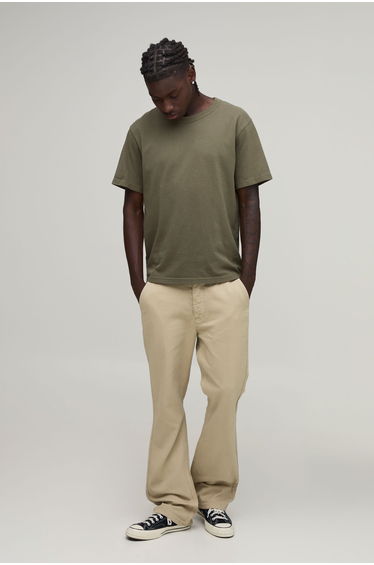 Slim Flare Half & Half Waistband Washed Twill Trousers - taupe