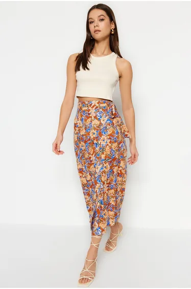 Column Midaxi Skirt with Floral Prints