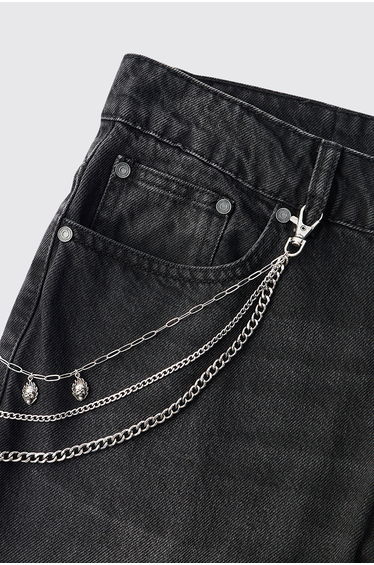 Silver Skull Layered Jean Chain - silver