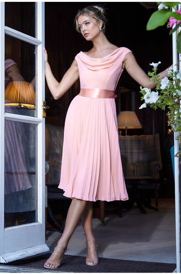 Goddiva Cowl Neck Pleated A-Line Chiffon Midi Dress