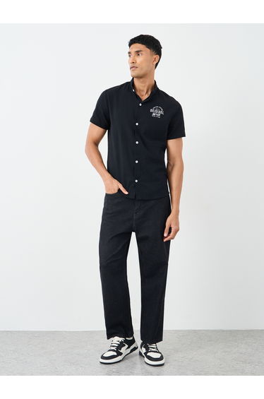 Graphic Print Buttoned Front Short Sleeve Shirt