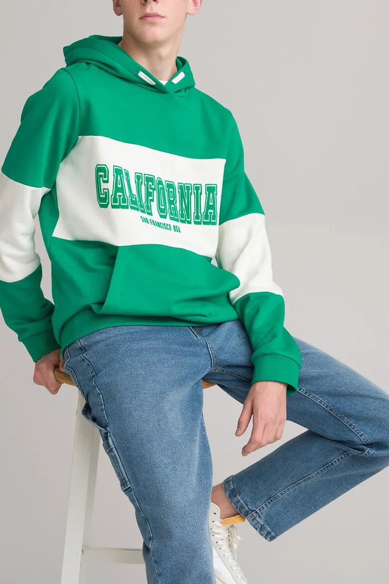 Slogan Print Hoodie in Cotton Mix