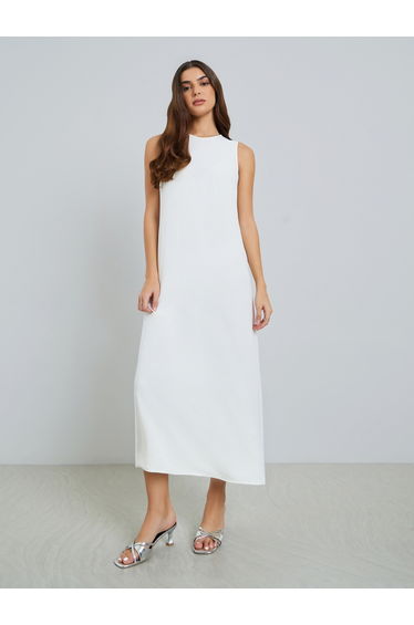 Women White Sleeveless Midi Dress