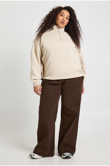 Plus Oversized Half Zip Sweatshirt - stone