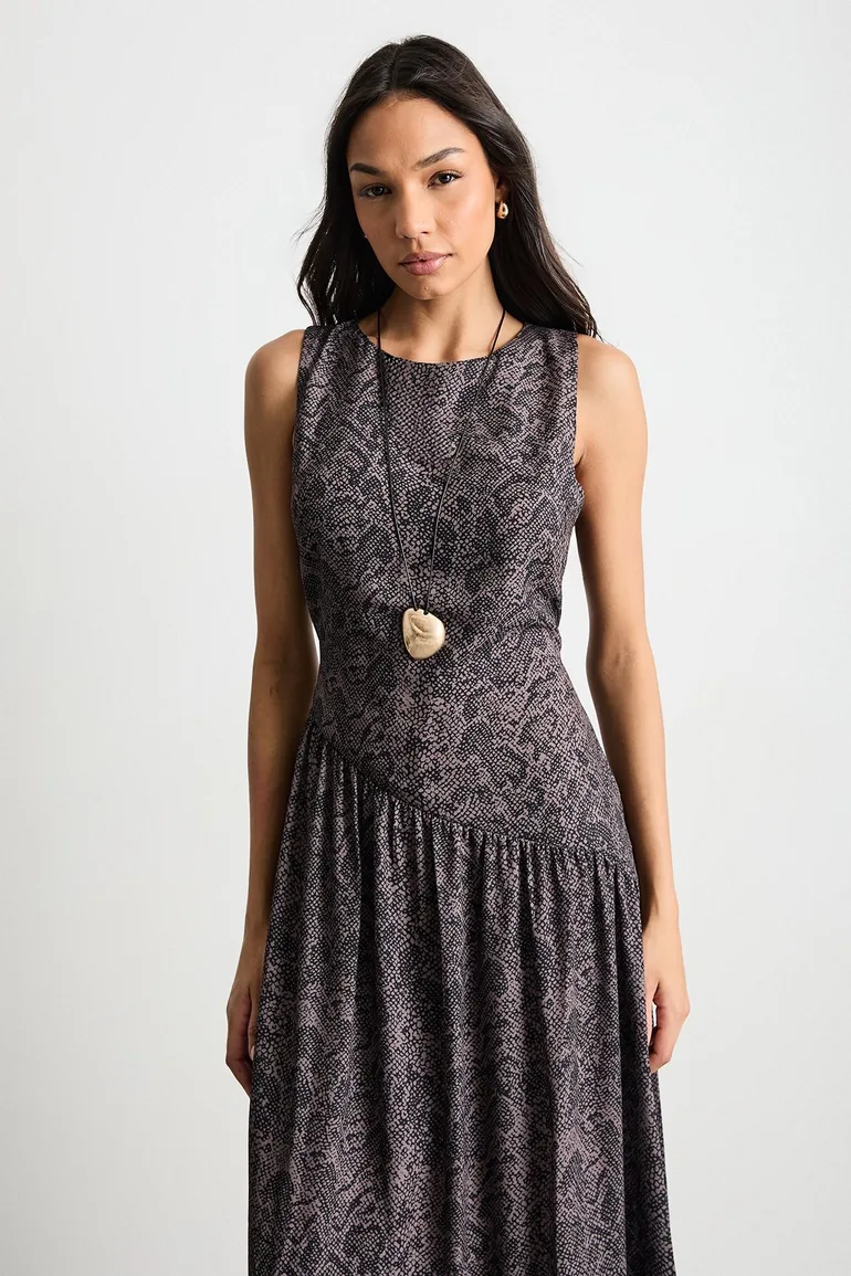 burda drop waist dress pattern Navy 100% Linen Drop Waist Maxi Dress main image 1