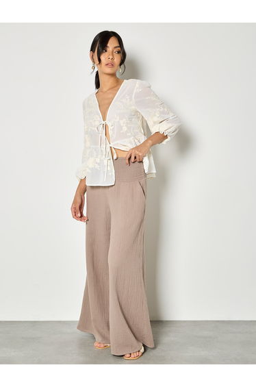 Textured Cotton Wide-Leg Trousers
