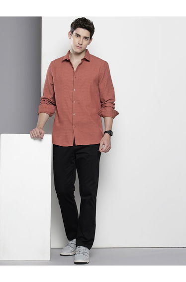 Men Rust Textured Casual Shirt
