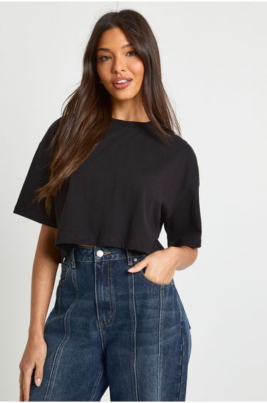 Oversized Boxy Crop T-Shirt - black