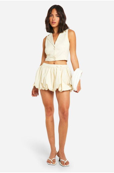 Low Rise Puffball Mini Skirt - butter