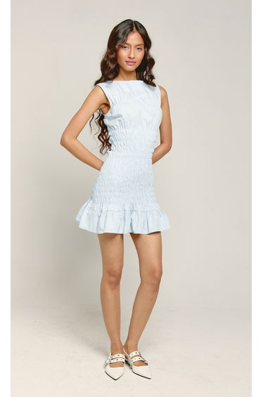 Baby Blue Shirred Mini Dress