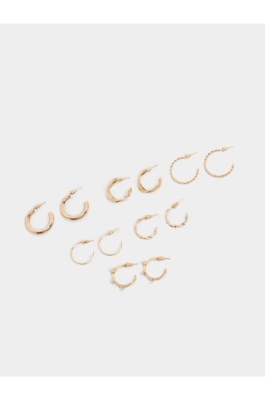 Set of 6 - Gold Tone Hoop Earrings