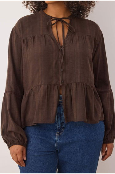 Brown Cotton Textured Fabric Regular Regular Pattern Woven Shirt with Lace on the Sleeve product thumbnail 3