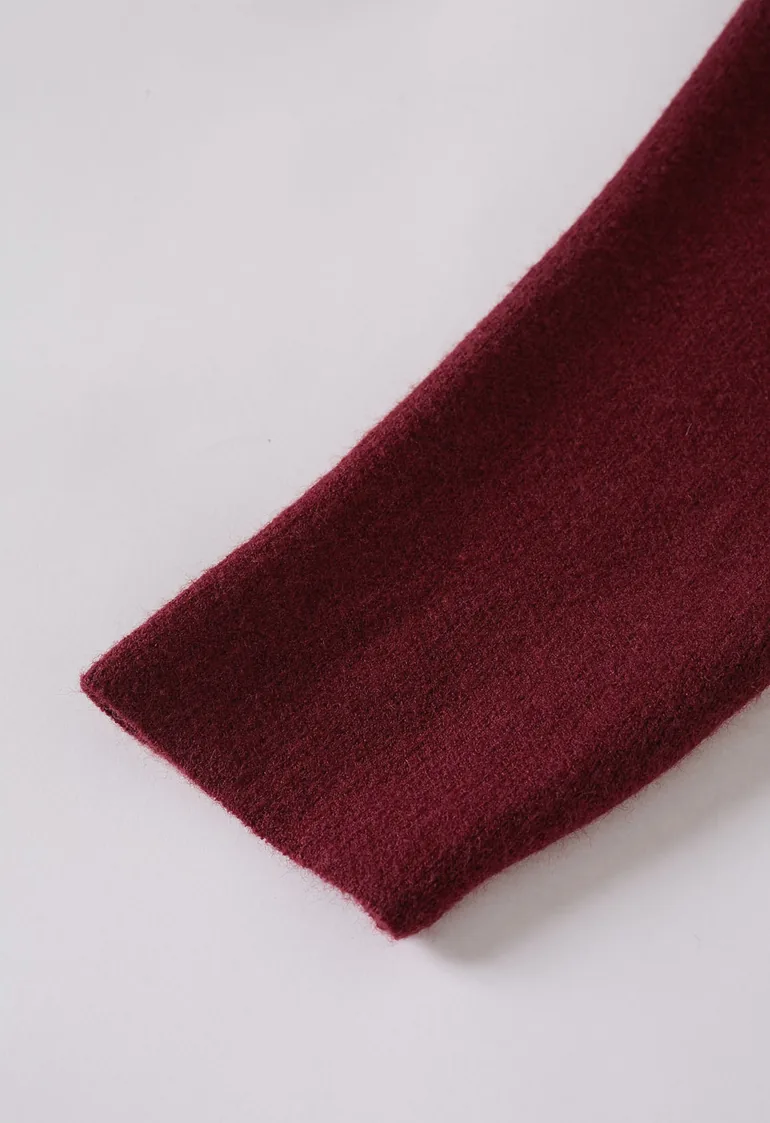 Elegant Restraint Wide Collar Open Front Knit Coat in Burgundy - 7