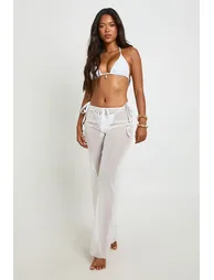 Sheer Mesh Wide Leg Beach Trousers - white