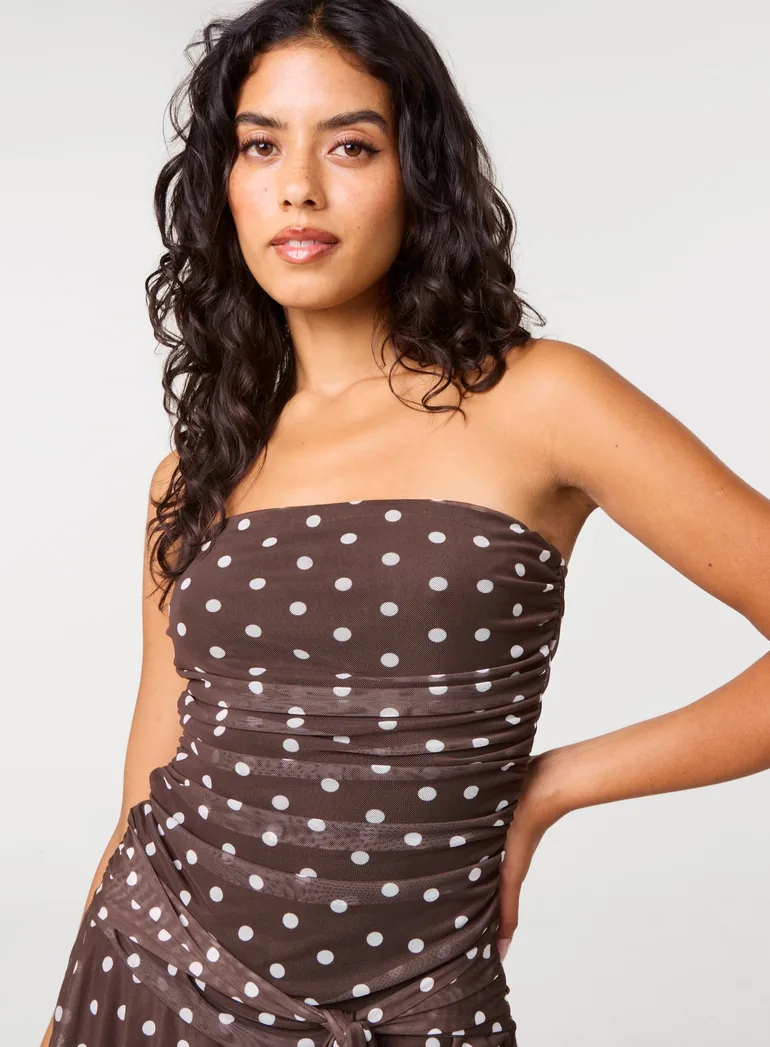 RaRa Tie Waist Polka Dot Bandeau Dress - 2