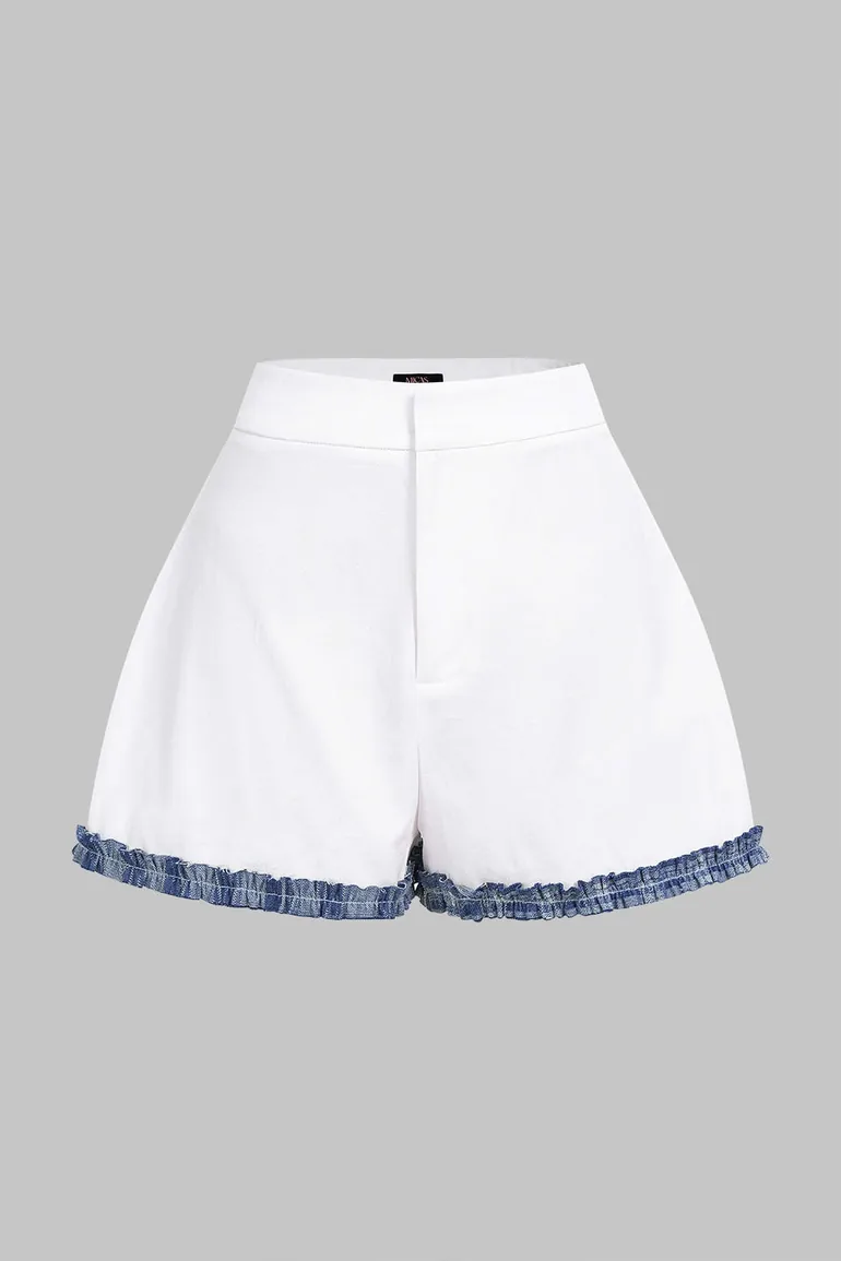 Contrast Zipper Wide Leg Shorts