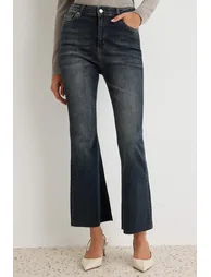 Anthracite Extra Flexible High Waist Ankle Length Crop Flare Jeans - 2