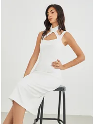 Halter Neck Strappy Bodycon Midi Dress
