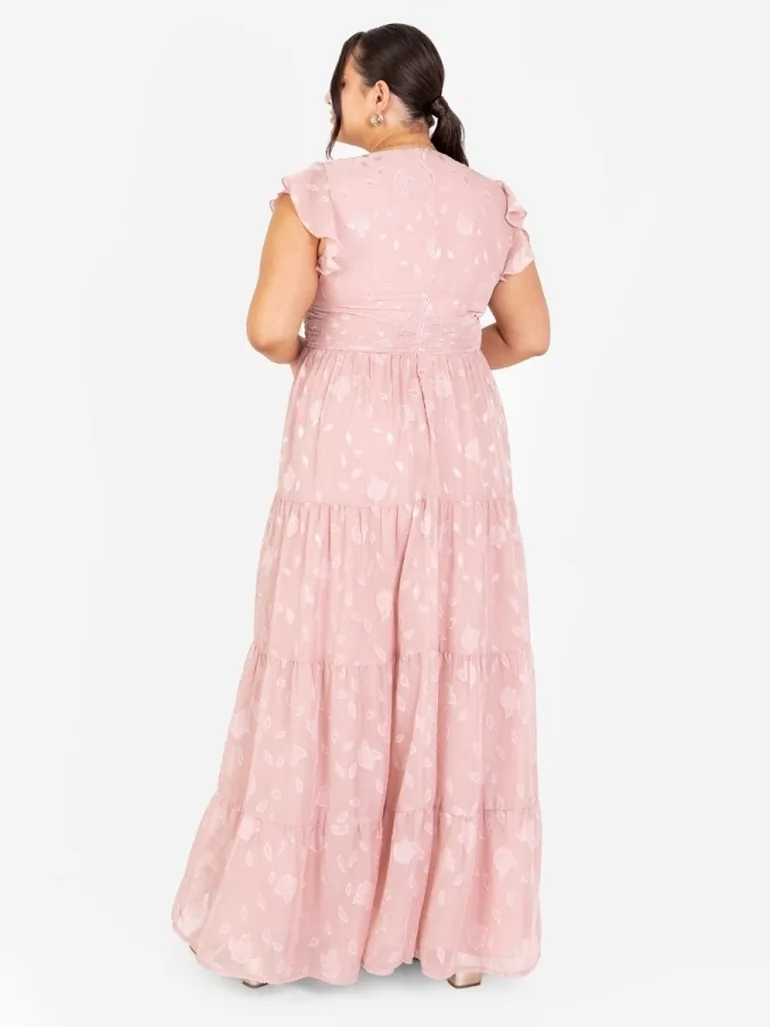 Maya Blush Floral Flutter Sleeve V Neck Dress - 5