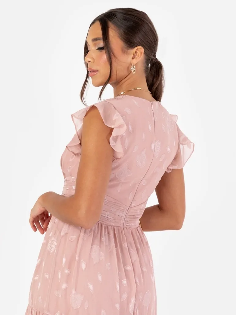 Maya Blush Floral Flutter Sleeve V Neck Dress - 3