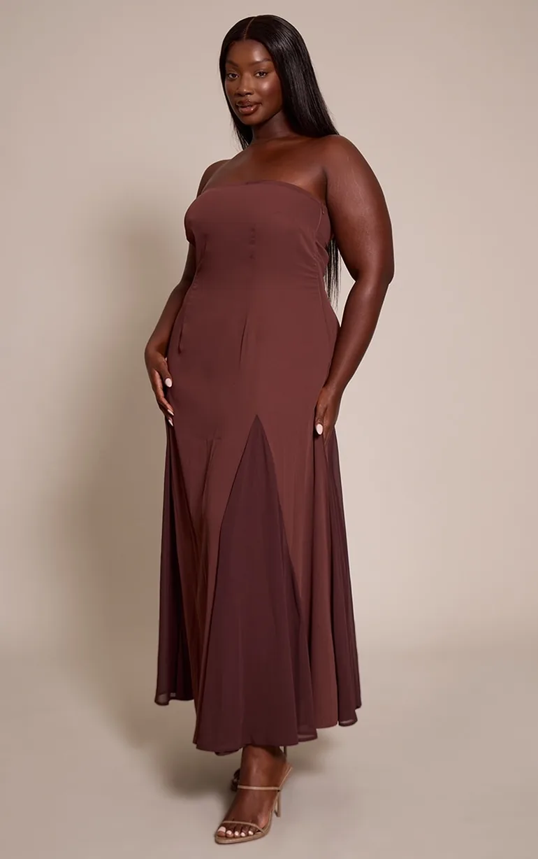 Plus Chocolate Bandeau Godet Midaxi Dress - 2