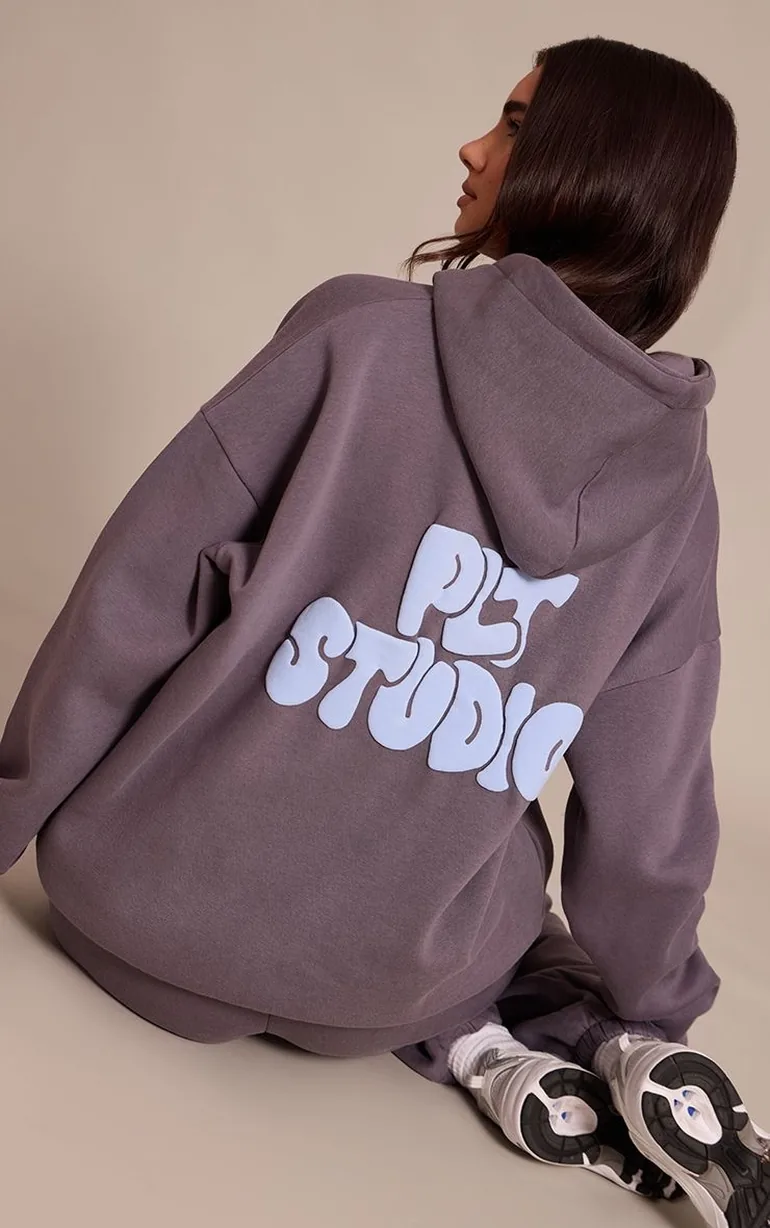 Charcoal PLT Studio Print Oversized Hoodie - 5
