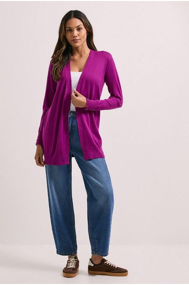 Plum Longline Button Cuff Cardigan