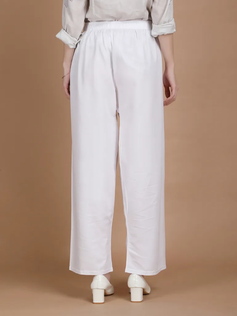 White Wide Leg Ethnic Palazzos - 4