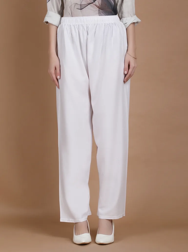 White Wide Leg Ethnic Palazzos - 1