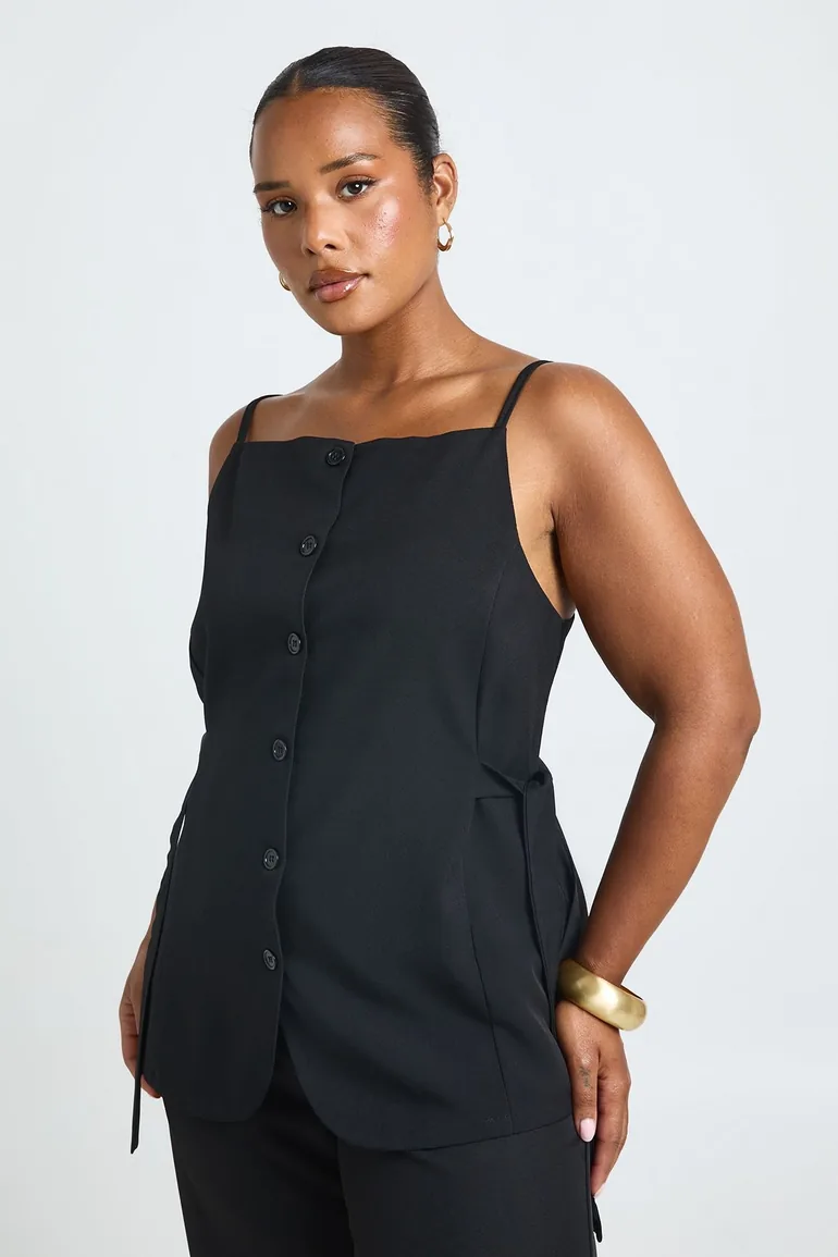 Plus Tie Side Square Neck Waistcoat - black - 2
