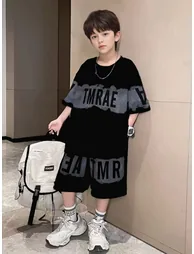 Boys Printed Round Neck T-Shirt and Shorts Set