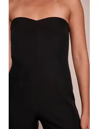 Black Woven Sweet Heart Neck Wide Leg Jumpsuit - 3