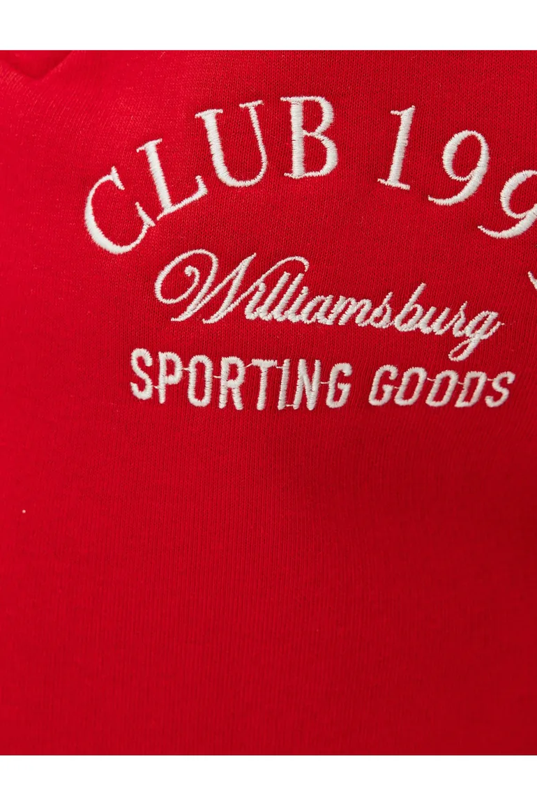 Half Zipper Sweatshirt College Embroidered Stand Collar Piping Raised - 5