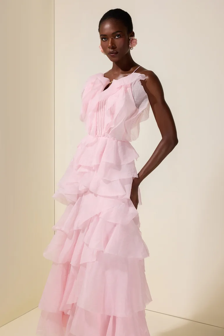 Ruffle Solid Slip Maxi Dress - 3
