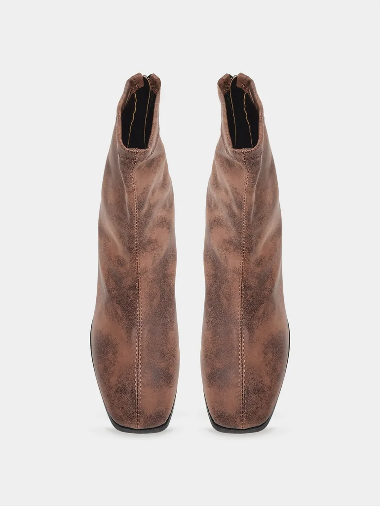 Women Brown Block Heel Ankle Boots - 4