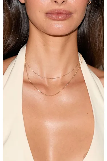 Recycled Gold Plain Chain Double Layering Necklace