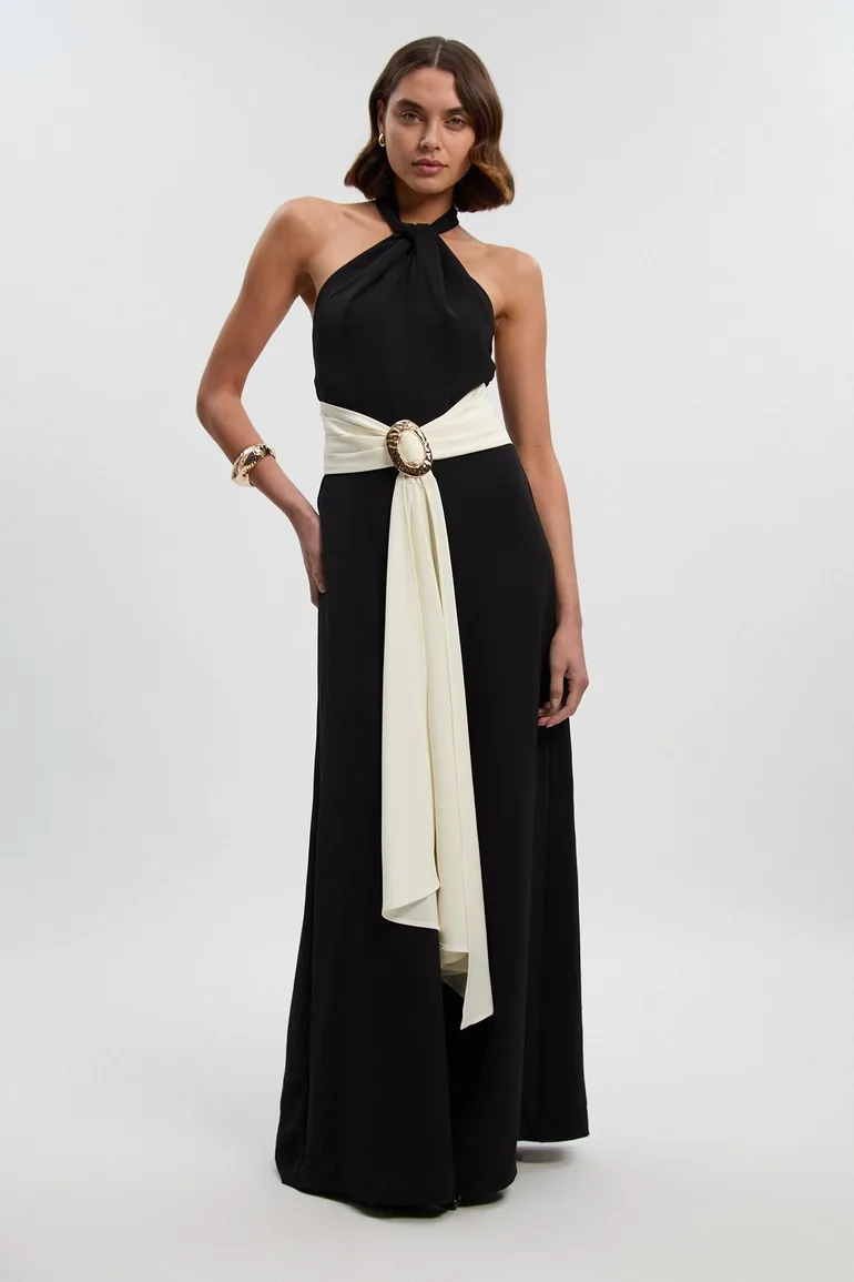 Tall Soft Tailored Trim Detail Wide Leg Jumpsuit