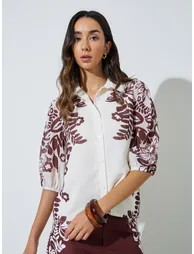 Burgundy Border Placement Print Floral Shirt - 2