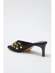 Black Gold Trok Stone Suede Women's Kitten Heeled Slippers - 5