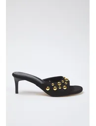 Black Gold Trok Stone Suede Women's Kitten Heeled Slippers - 2