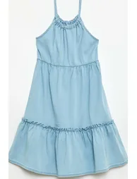 Plain dress with straps and ruffles BLUE