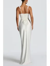 Inmaculada White Ruched Satin Maxi Dress - 1