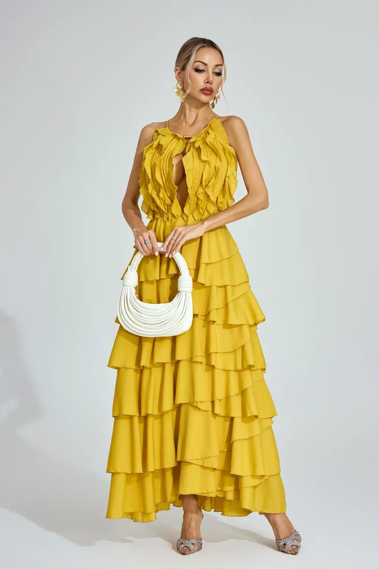 Samson Yellow Ruffled Maxi Dress - 1