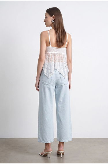 DILVIN Women's High-Waist Wide-Leg Capri Jeans With Lace Detail product thumbnail 2